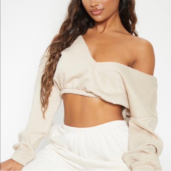 cropped off the shoulder sweatshirt